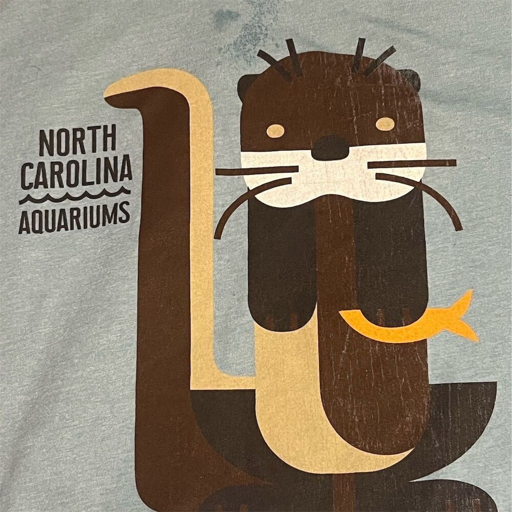 North Carolina Aquarium Otter Graphic Tee Blue XL Cute Animal Shirt Unisex